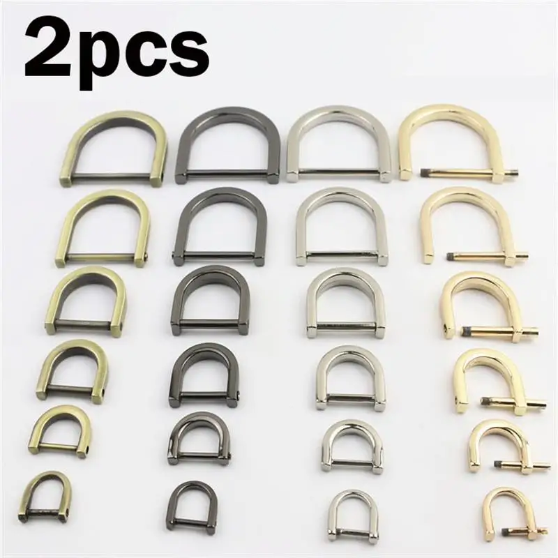 2pcs Metal Opening D Ring Buckle Detachable Dee Buckle Carabiner Clasp for Leather Craft Bag Belt Strap Handle Shoulder Webbing