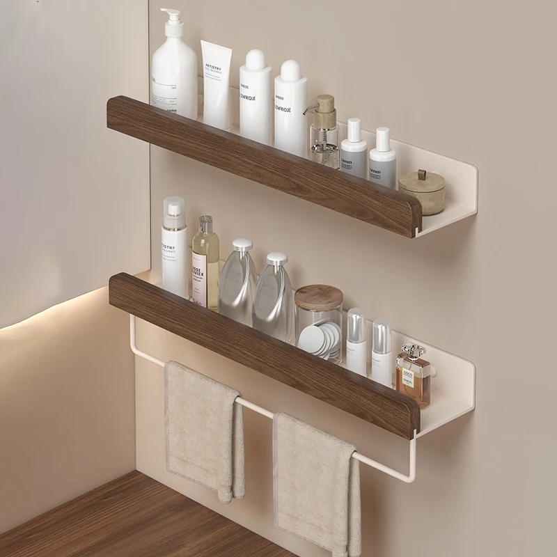 Multi-purpose Solid Wood Wall-mounted Bathroom Rack, Shower Room, Toilet, Nordic Style Shelf, Cosmetic Storage, Kitchen