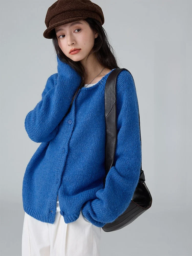 

Dwind Soft Camere Knitted Open Cardigan Women's Loose round Ne Sweater Autumn Casual New Sle Commute Sle