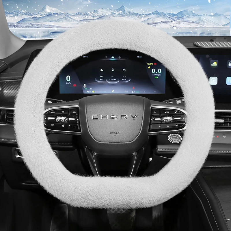 

Suitable for Chery Long Plush Steering Wheel Cover, Fashionable Autumn and Winter Warm and Anti-Slip Protective Cover for Tiggo 2 3 4 7 8 9 Pro Max Csh Arrizo 6 Cross C5 J6 E5 Omoda 5 Gt Eq7 and Other Models