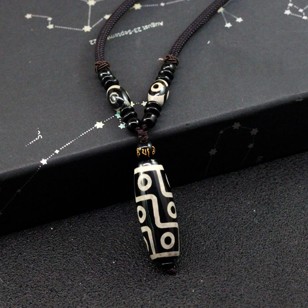 Healing Jewelry Natural Agate Nine Eyed Dzi Necklace Tibetan Ethnic Style Dzi Pendant Sweater Chain Luxury Amulet Mascot for Men