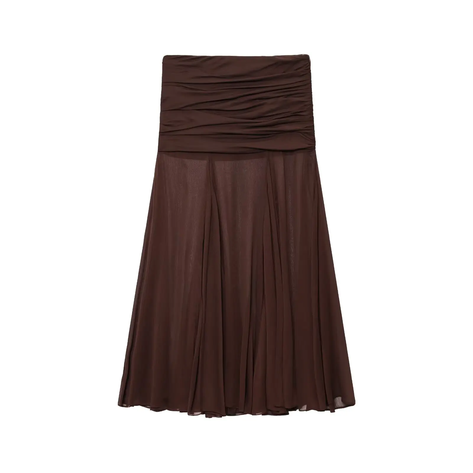 

PB&ZA2025 new summer women's casual fashion temperament simple slim mesh splicing translucent pleated design skirt