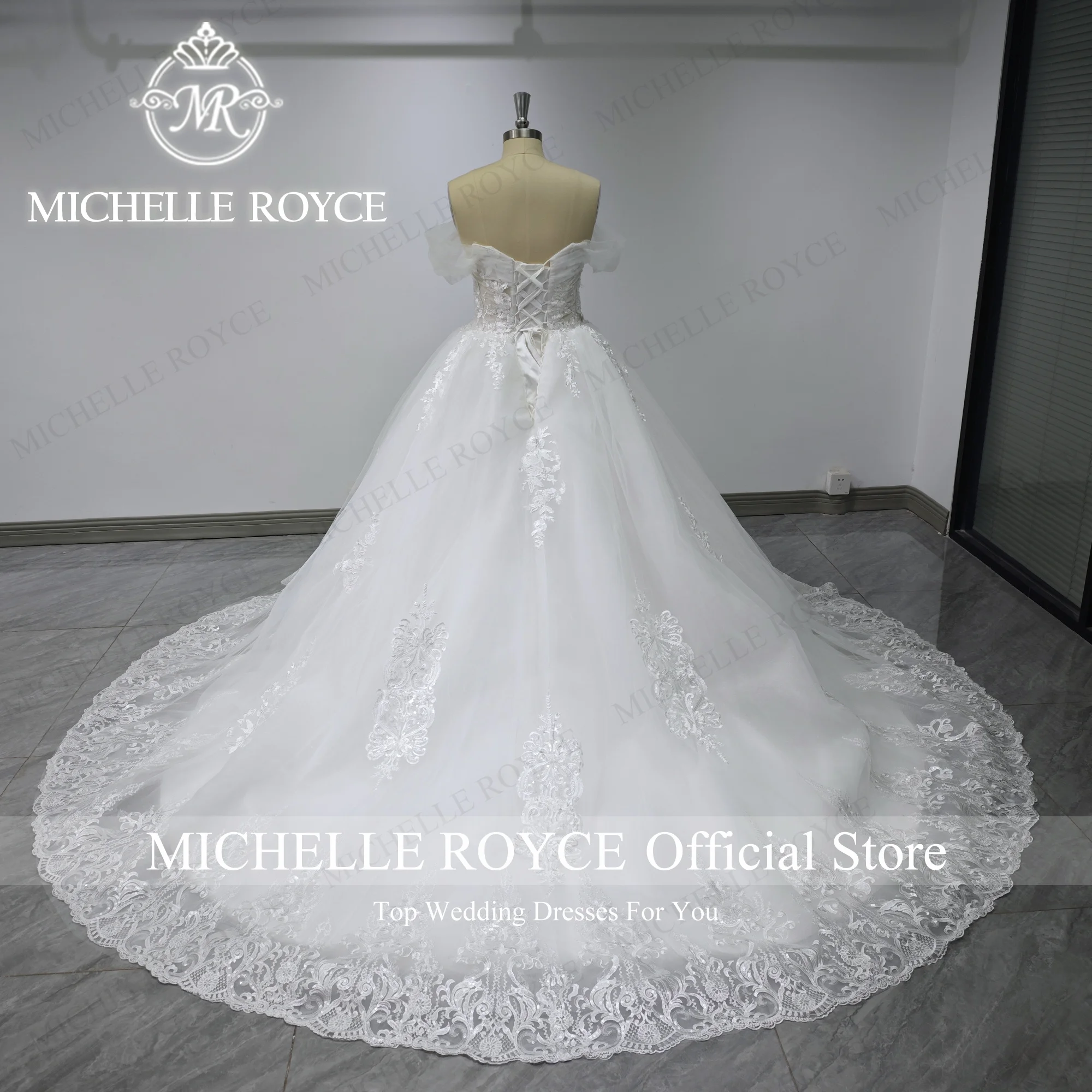 Michelle Royce-Robe de Mariée de Bal avec Fleurs, Photo Réelle, Éducative, 2024