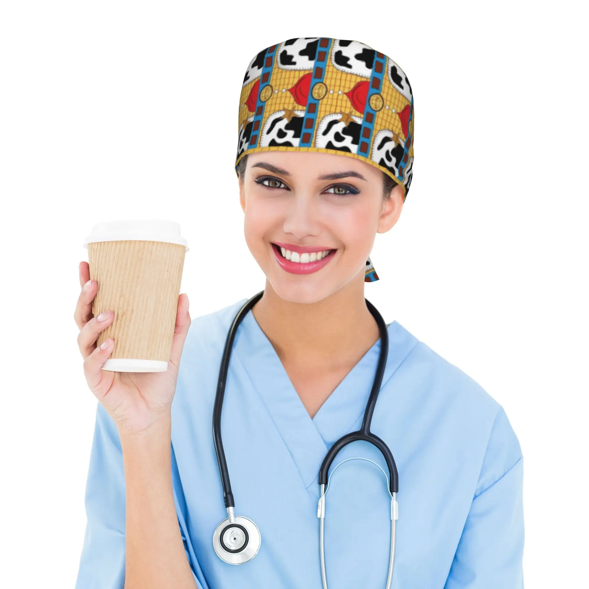 Custom T-Toy Cartoon S-Story Medical Staff Scrubs Hat Men Women  Doctor Nursing Surgical Cap Scrub Caps