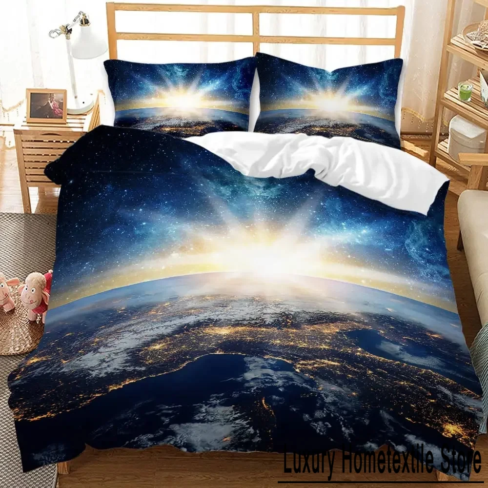 Universe Duvet Cover Galaxy Planet Comforter Cover Universe Outer Space Quilt Cover 3D Starry Sky Series Polyester Bedding Set