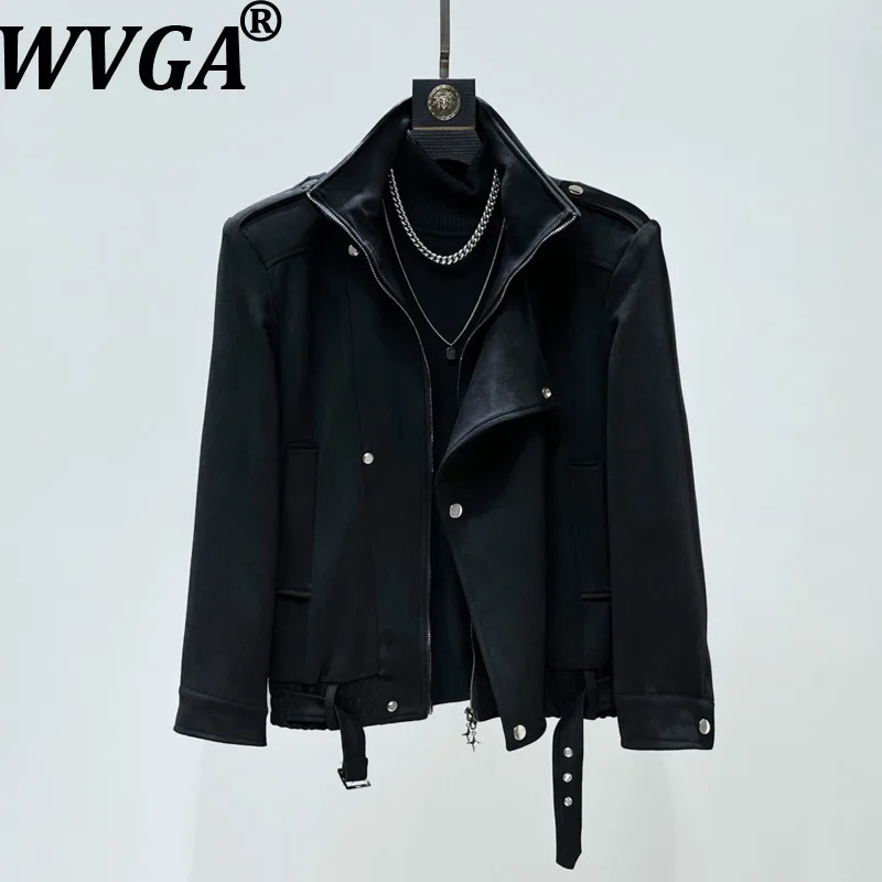 

WVGA Autumn Winter New Men Tide Patchwork Trendy Stand Collar Jacket Niche Chic Casual Short Padded Shoulder Coat Ins Y2K W16599