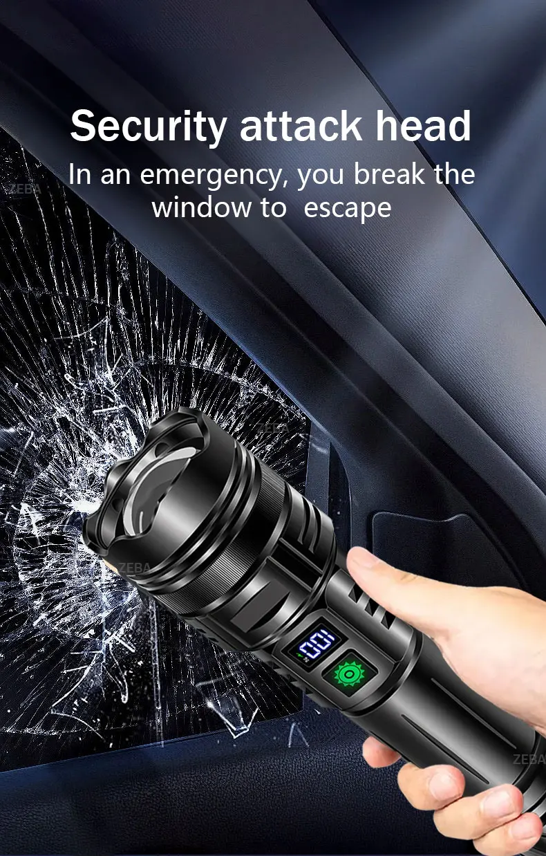 1000000LM Ultra Powerful Led Flashlight Rechargeable 800W LED Flashlights High Power Torch Long Range 5000m Tactical Lantren