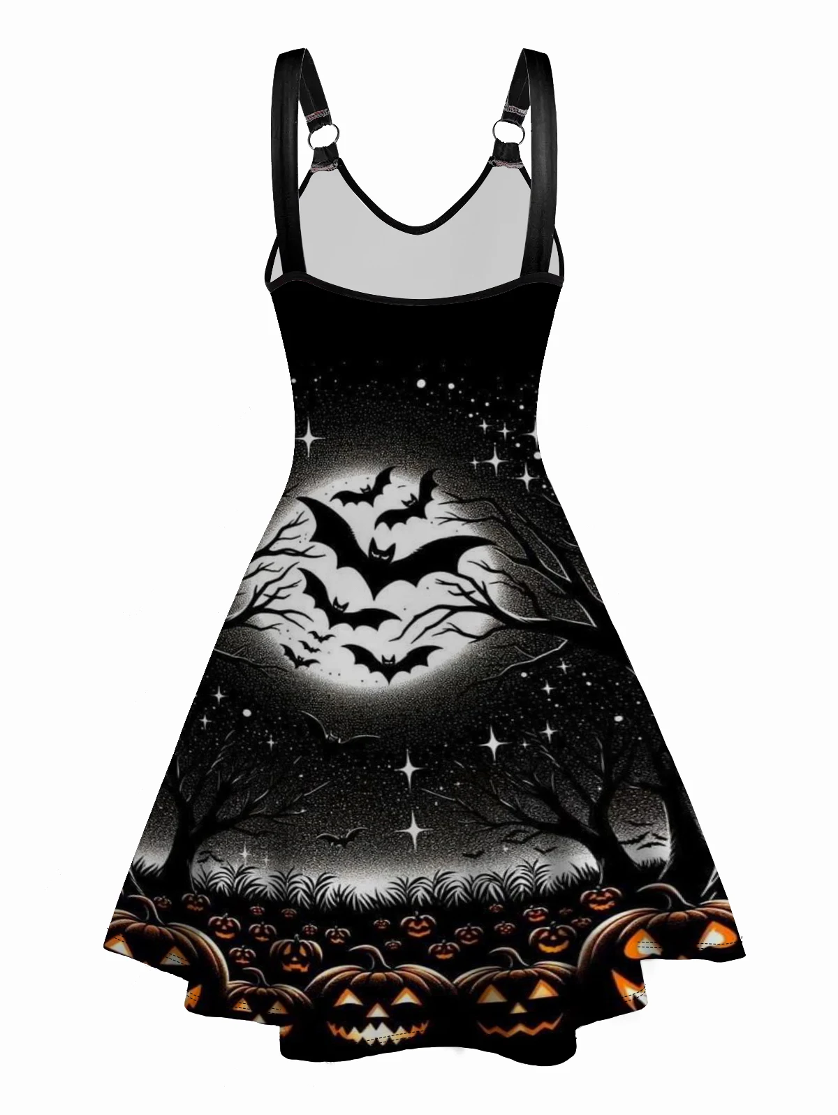 Dressfo 2024 Women\'s Halloween Dresses Sundress Pumpkin Spider Bat Print V Neck Dress O Ring Straps Sleeveless A Line Tank Dress