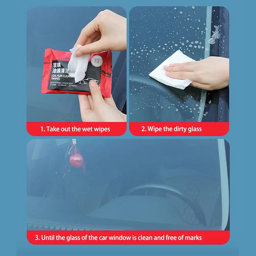 Car Glass Oil Film Removal Wipes Decontamination Front Wipes Portable Car Cleaner Glass Windshield Compact Brightening Oil H0B5