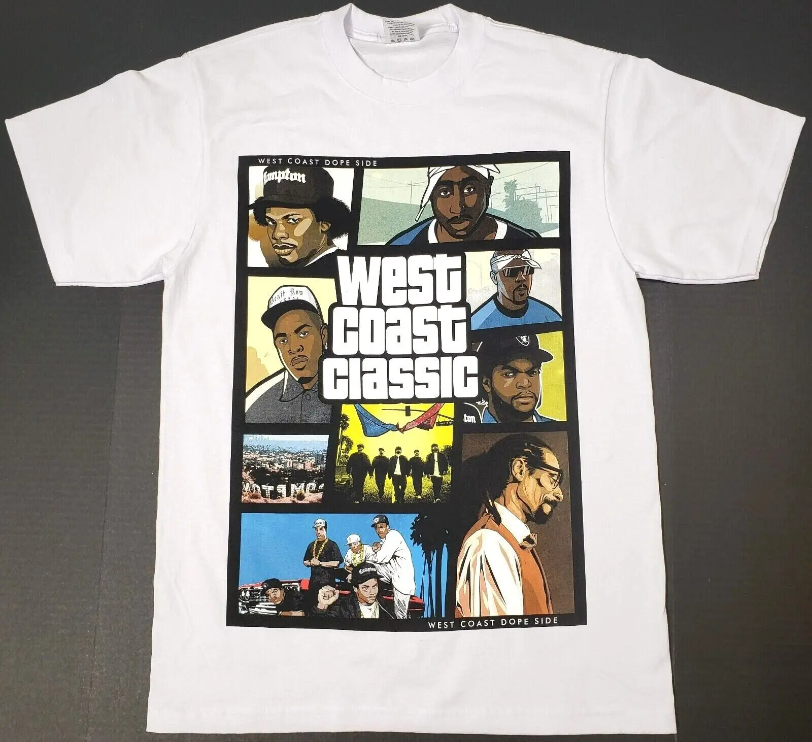 WEST COAST CLASSIC T-shirt Hip Hop Rap Urban Streetwear Men's Tee White New