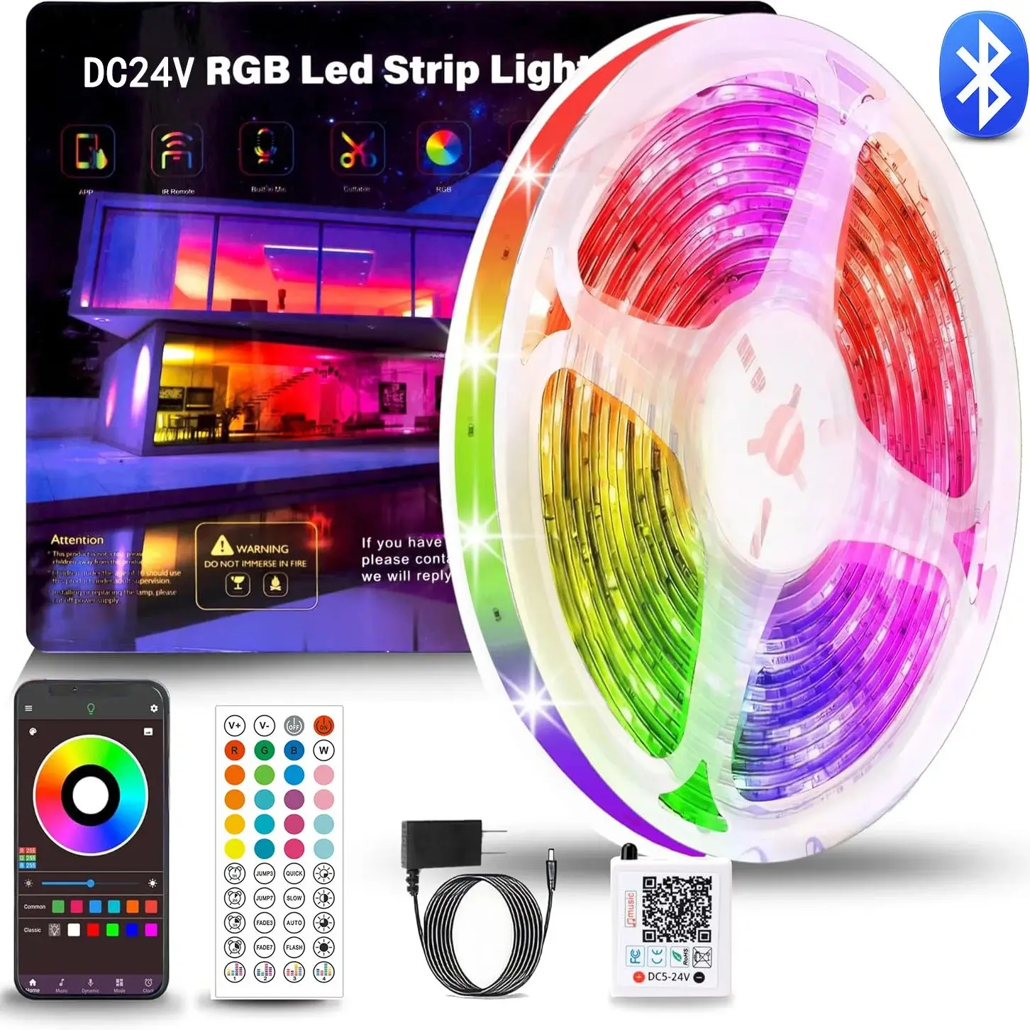 

DC24V Power Led Lights Smart Bluetooth Music Sync RGB Led Strip Lights 10m 20m 30m 40m Flexible Ribbon for Room Bedroom Decor