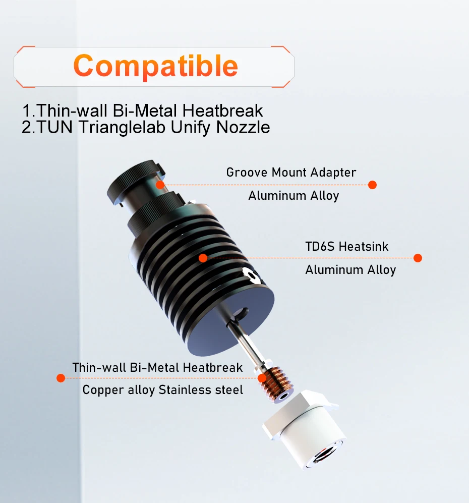 Trianglelab ® TCHC TD6S Kühlkörper Kompatibel mit TCHC TD6S Hotend TUN Düse Dünnwandiger Bi-Metall Heatbreak für 3D-Drucker – Detail 3