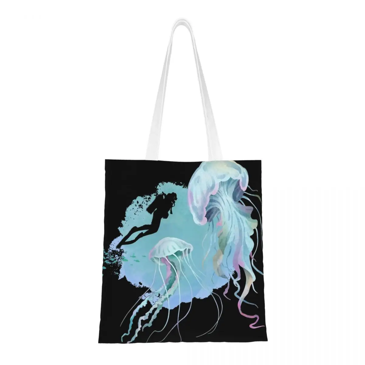 Sac fourre-tout en toile réutilisable pour plongeur sous-marin mystique, sac à provisions unisexe, rencontre de méduses, design unique