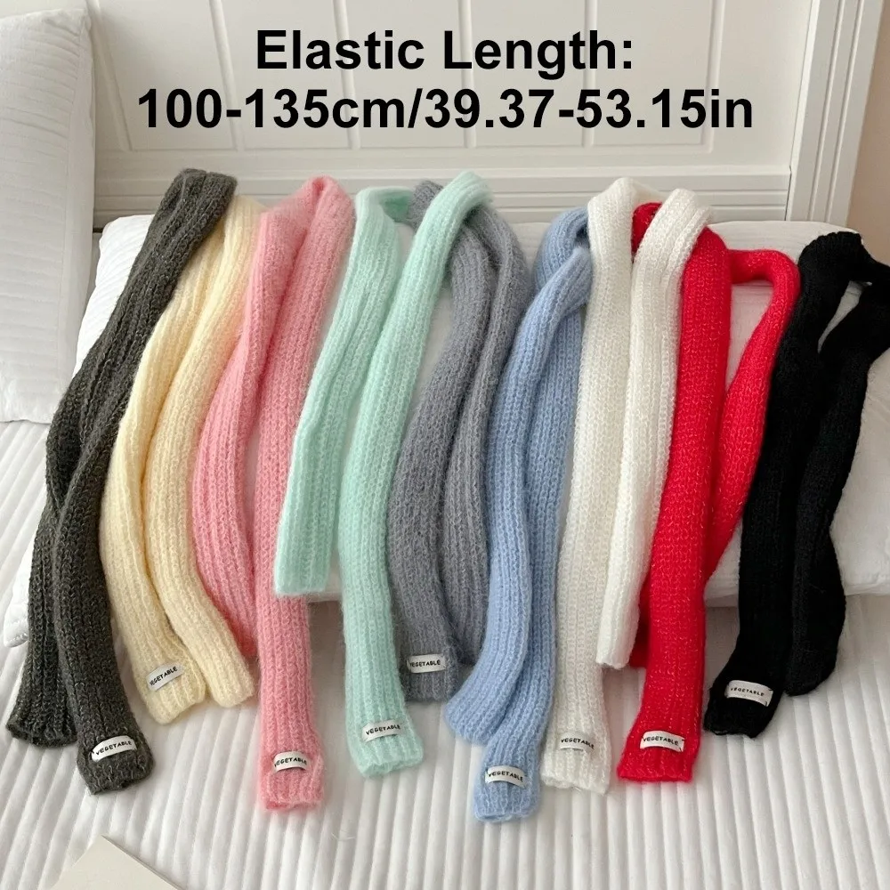 بسيطة بلون طويل الأوشحة الضيقة Y2K الكورية نمط وشاح محبوك الشريط الدفء الحلو وشاح السيدات #5