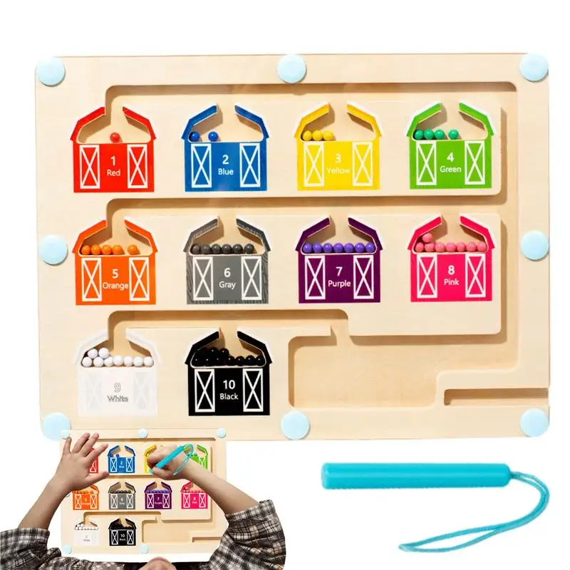 Magnetic Color Number Maze Montessori Educational Toys Wooden Number Color Counting Board Puzzles Interactive Board Game toys