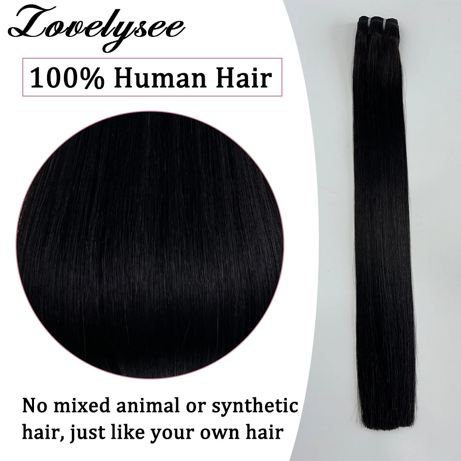 1B# Long Straight Human Hair Weft India Hair Double Weft Remy Hair Extensions for Women No Clips 100 Grams 11 to 27 inches