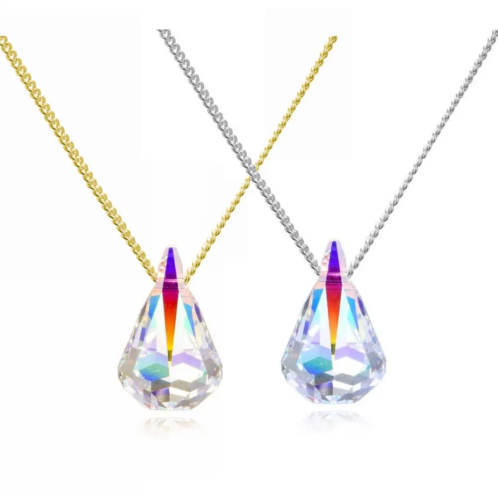 Silver Color Raindrop Pendant Necklace for Women Mother Genuine Crystals from Austria Chain Collar Wedding Engagement Party