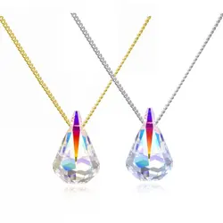 Silver Color Raindrop Pendant Necklace for Women Mother Genuine Crystals from Austria Chain Collar Wedding Engagement Party