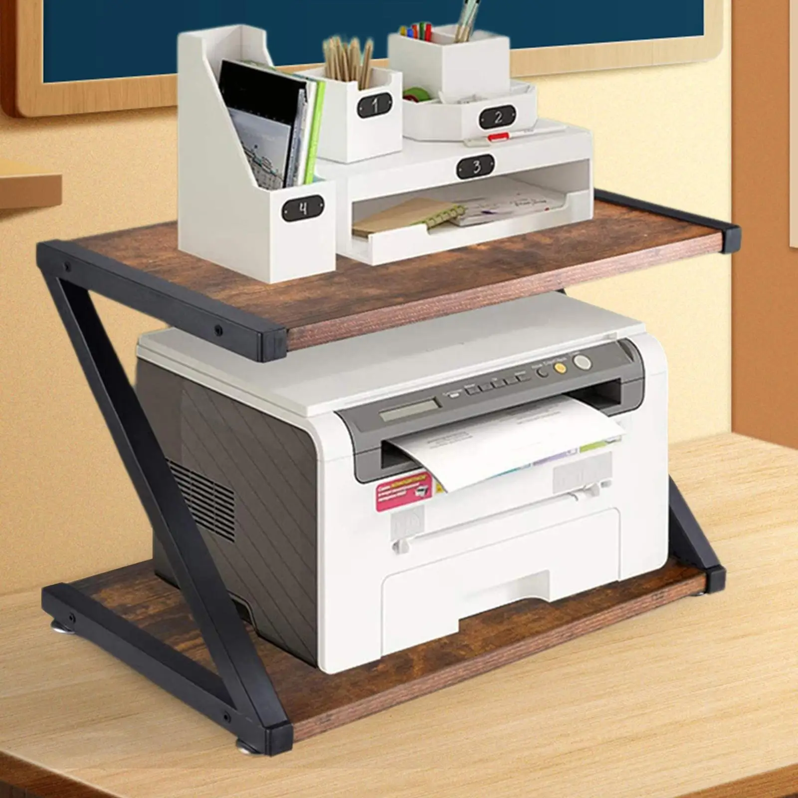 

Printer Copier Stand under Desk Shelf Heavy Duty Storage Shelf Wood 2 Tiers for Kitchen Room Office Tabletop Scanner