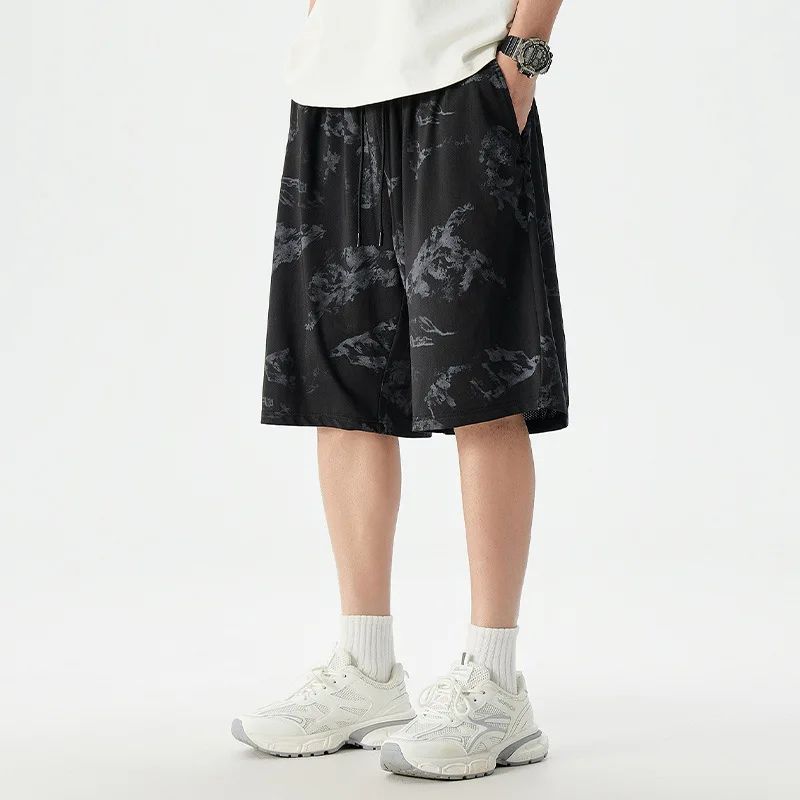 

Large Size Breathable Ice Silk orts Men's plus Size Faion Urban Sle Five-Quarter Length Straight Leg Lightweight Summer...