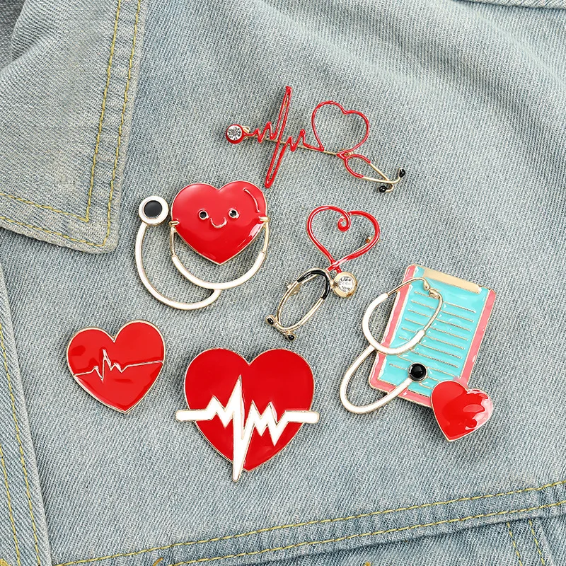 New Trend Cartoon Hearing Device Love Red Cross Shape Baking Paint Alloy Accessories Brooch Pin Jewelry Gift Wholesale