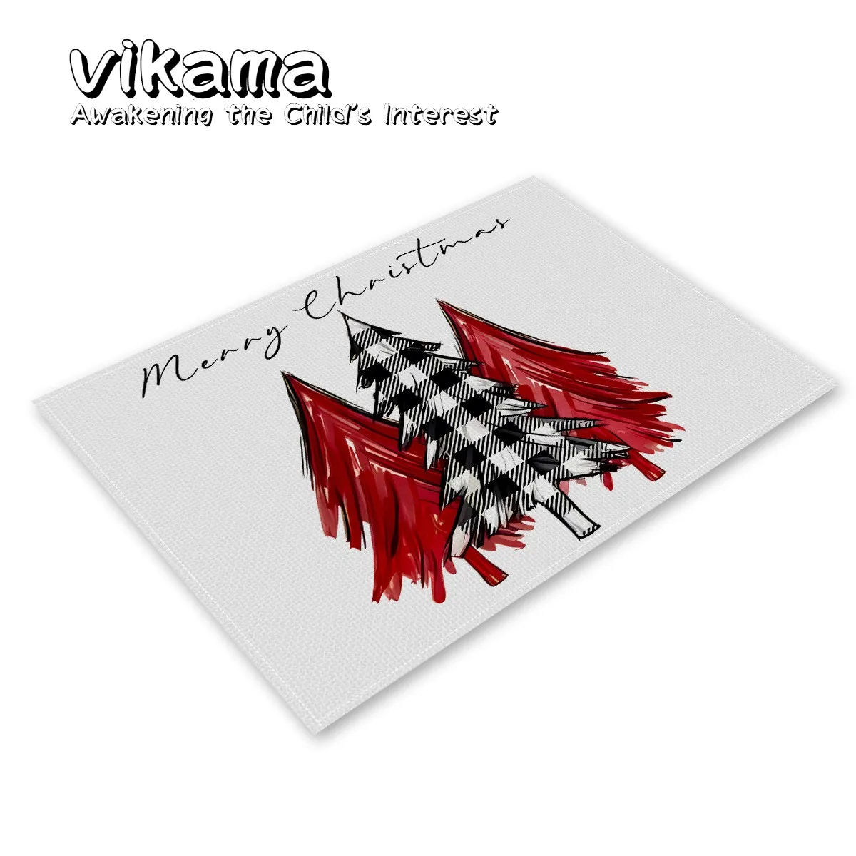 

​VIKAMA Christmas Table Mats Heat Resistant Placemats Holiday Dining Decor linen Printed Tableware for Christmas Party Feast​