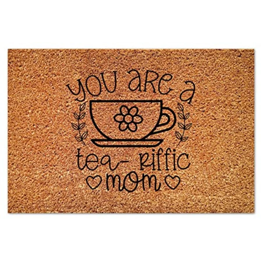 

Натуральный кокосовый коврик для прихожей "You are A Tea-Riffic Mom" – Декоративный коврик из кокосового волокна с нескользящей основой для использования внутри и снаружи помещений