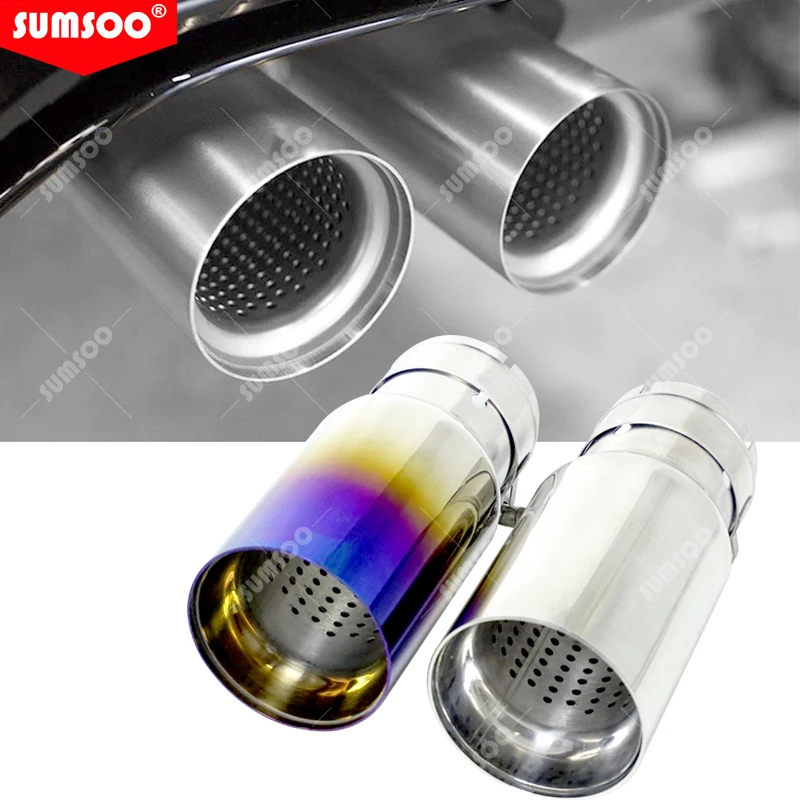 SUMSOO1 Piece Car Exhaust Pipe Tail Tips Outlet 80mm Stainless Steel 304 Silver Blue Universal Modified Exhaust Pipe Accessories