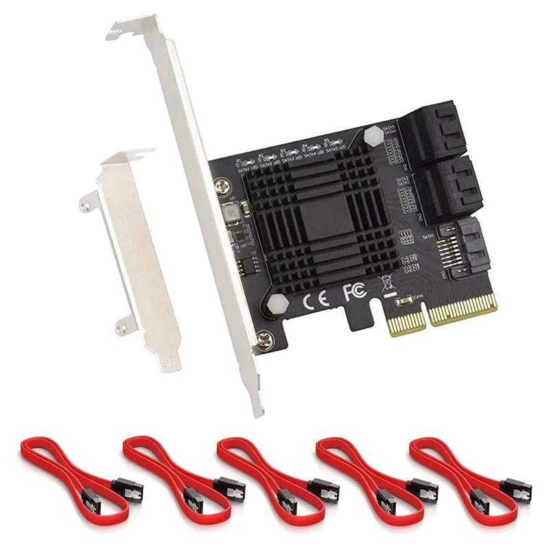 Pcie SATA Card 5 Port, PCI-E To SATA Expansion Card, 6Gbps PCI-E (2X 4X 8X 16X) SATA 3.0 Controller Card For Windows