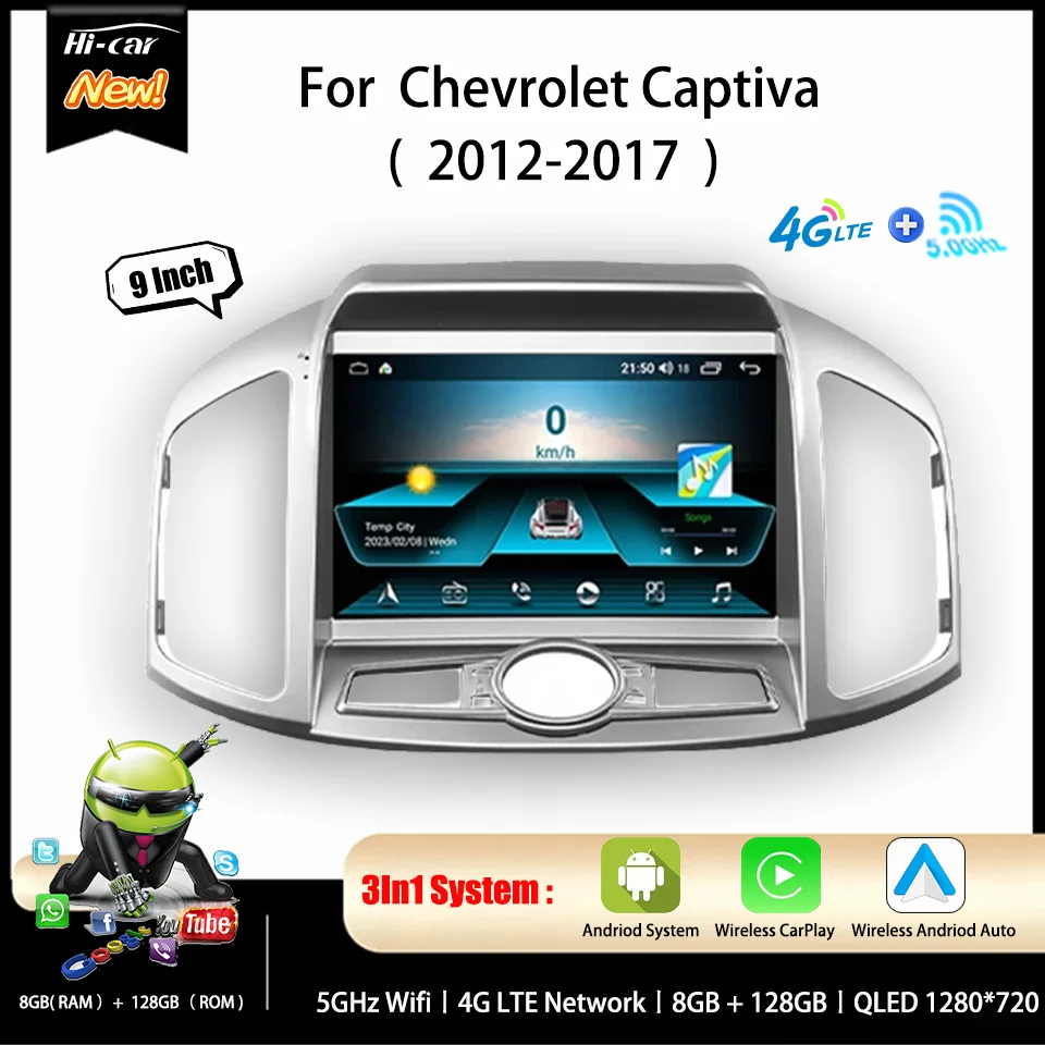 

2 Din Android Car Radio for Chevrolet Captiva 2012-2017 4G+Wifi CarPlay GPS Bluetooth-compatible Navigation Multimedia Player