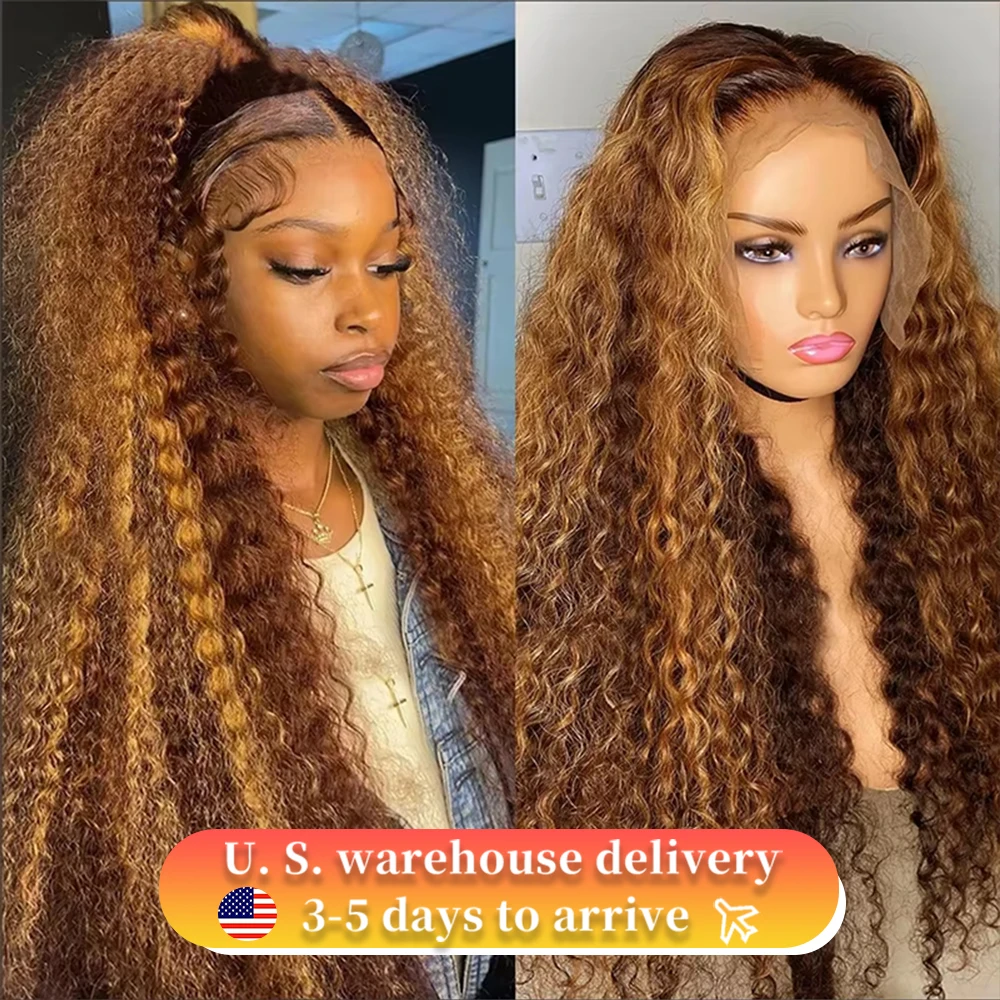 

44 40Inch Highlight Ombre 13X6 Deep Wave Hd Lace Frontal Wig 250% Kinky Curly Wigs Human Hair 4/27 Colored Ombre Lace Front Wig