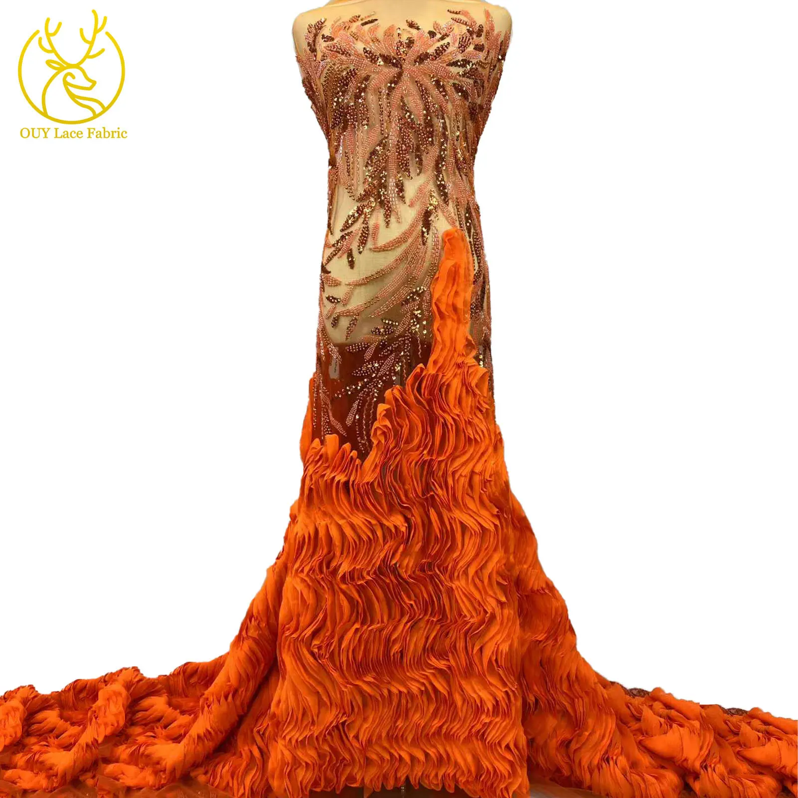 

3D High-end French Sequins Beaded Embroidery Tulle Lace Fabric 2025 Luxury African Nigerian Bridal Lace Fabric Party Dresses