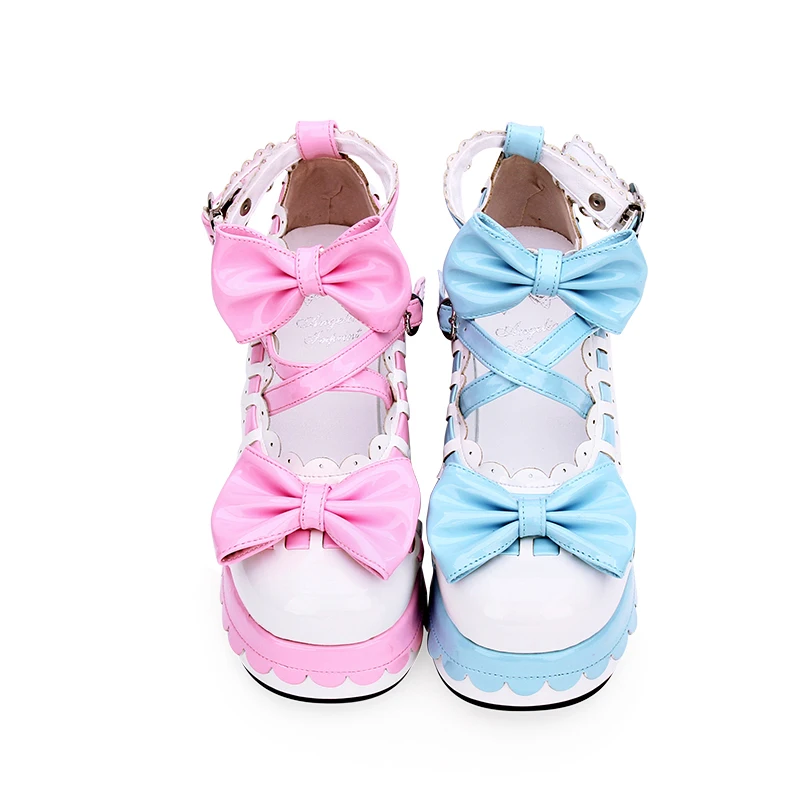 Damen High-Heel-Pumps für Studentinnen, Kleider, Partys, maßgefertigte Schuhe in Pink und Blau, handgefertigte Lolita-Cosplay-Schuhe mit Engelsmotiv