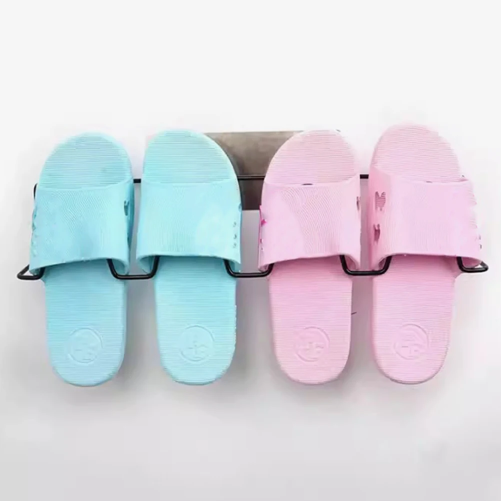 

2 Pcs Wall Mounted Shoe Rack No Drilling Home ganizer Double Storage Iron Entrance Slipper Holder Bathroom Tools