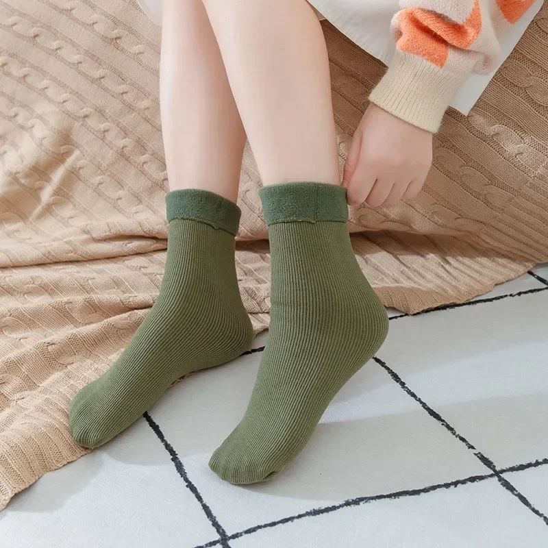 Warm Wool Cashmere Middle Tube Socks Autumn Winter Women Men Solid Color Thicken Home Floor Socks Soft Casual Cotton Sock Gift