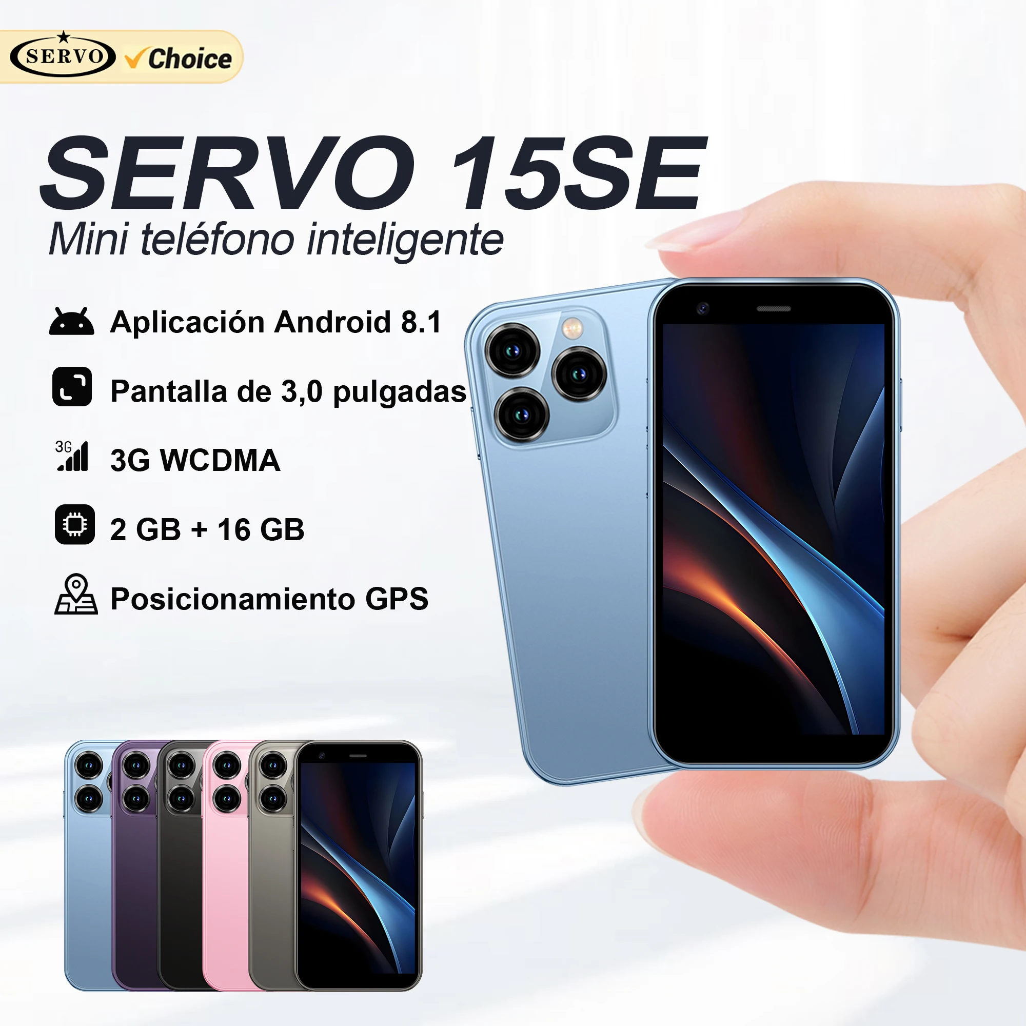 SERVO 15SE Super Mini Smartphone con Sistema Android, 2GB+16GB, Play Store, Wifi, Doble SIM, Pantalla de 3.0'', Teléfono Inteligente Pequeño y Económico, 3G WCDMA