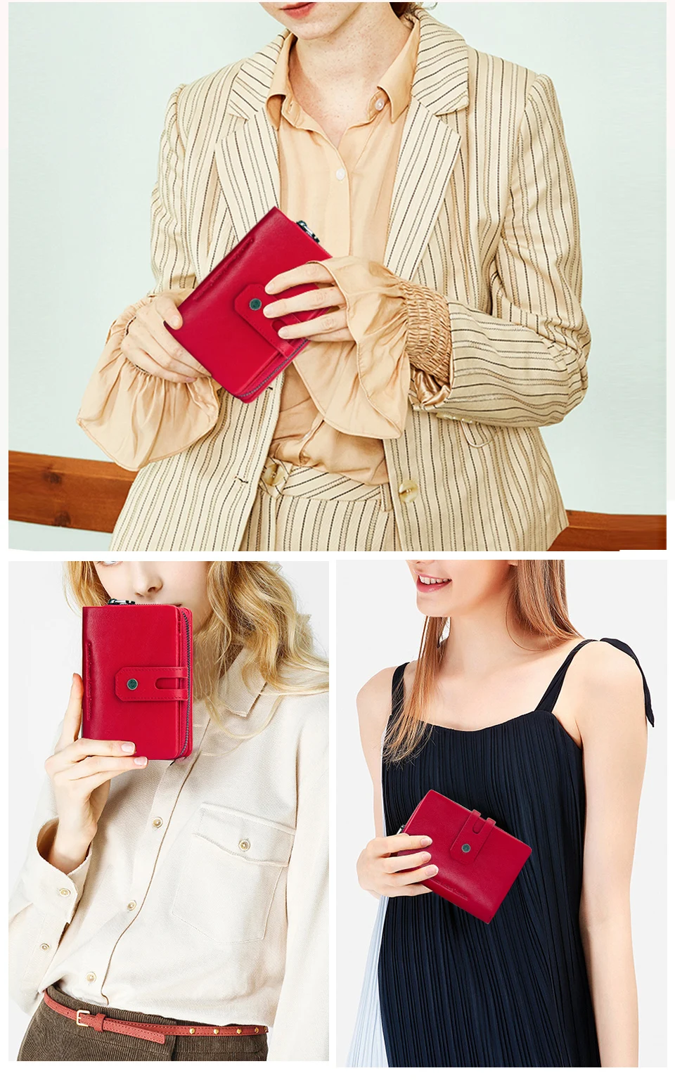 CONTACT'S Damen-Kurzgeldbörse aus echtem Leder, handgefertigt, 6 Kartenfächer, kleine Geldbörse mit Reißverschluss, Reisegeschenk für Damen, Münzbörse – Detail 1