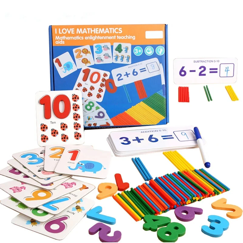 Montessori Math Toys For Children Kids Early Educational Toys Counting Wooden Sticker Kids Number Cognition Birthday Gift