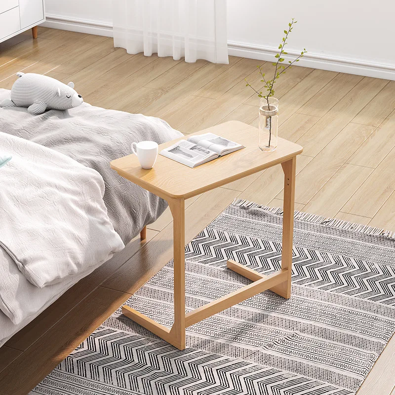 Simple bedside table Simple household solid wood color mobile small desk Student bedroom Computer table Sofa side Lazy table