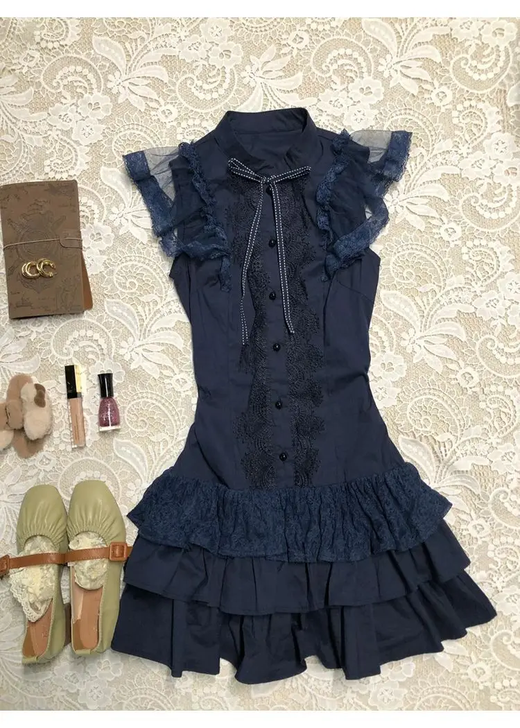 Damen 2000er Y2k Sommerkleider 2025 Gyaru Mode Hohe Taille Party Spitze Kurzes Kleid Sexy Harajuku Niedliche ärmellose Kleider Süß