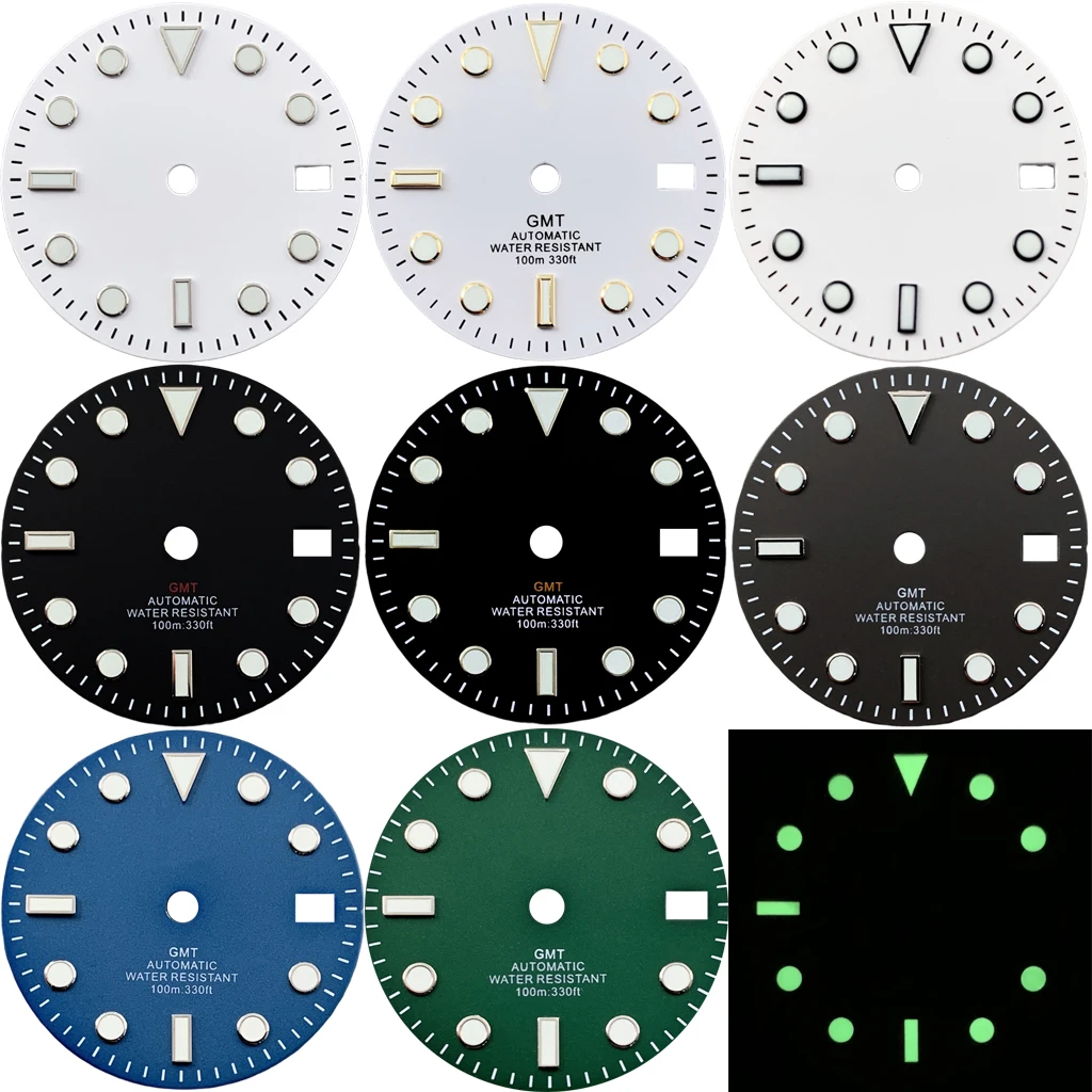 NH34 Automatic Movement 29mm Black Sterile Watch Dial, Custom Logo Available Watch Assembly Accessories