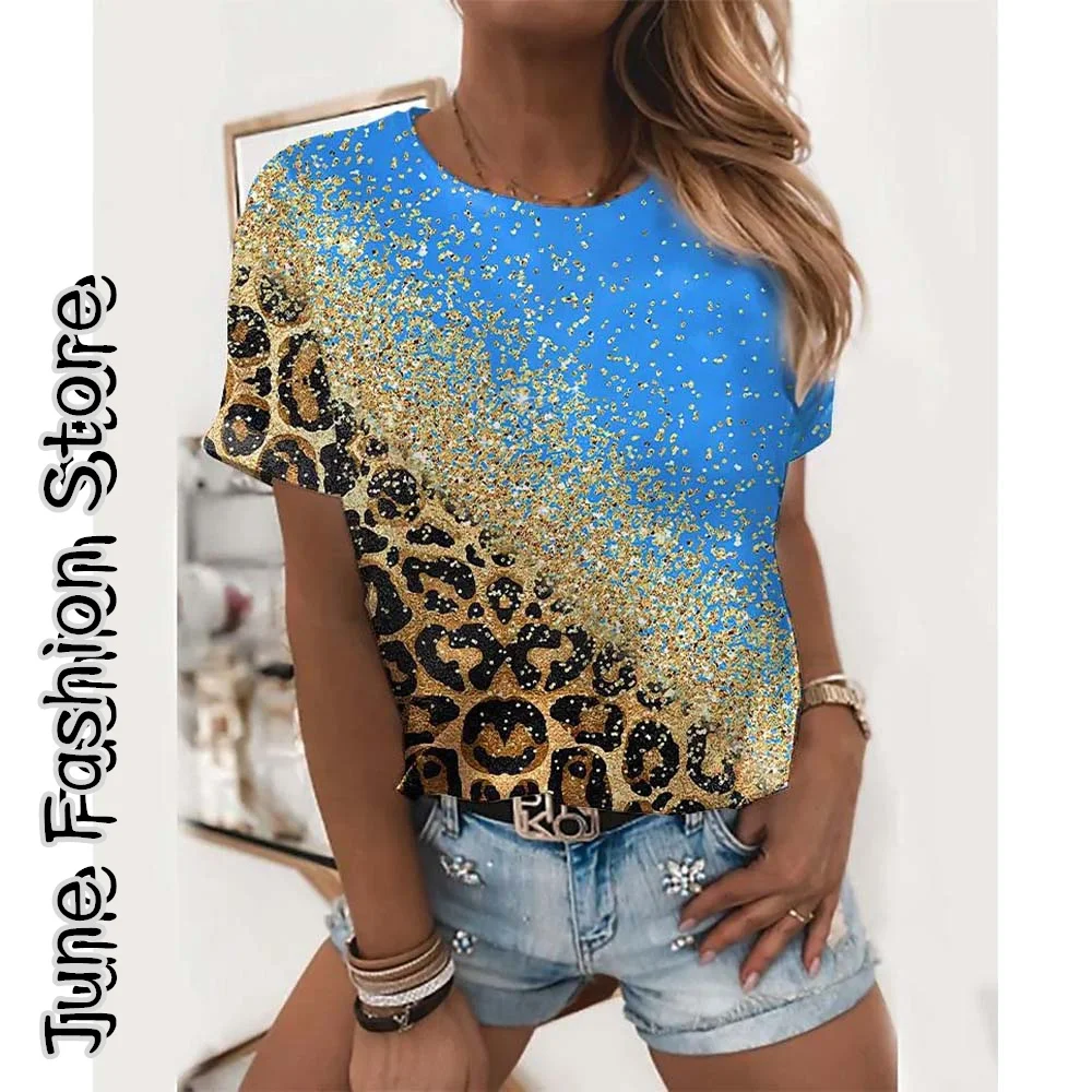 Summer Women Vintage Leopard Graphic T-Shirt Fashion Trend Tops Tees Ladies Casual Short Sleeve Clothing Luxury Streetwear