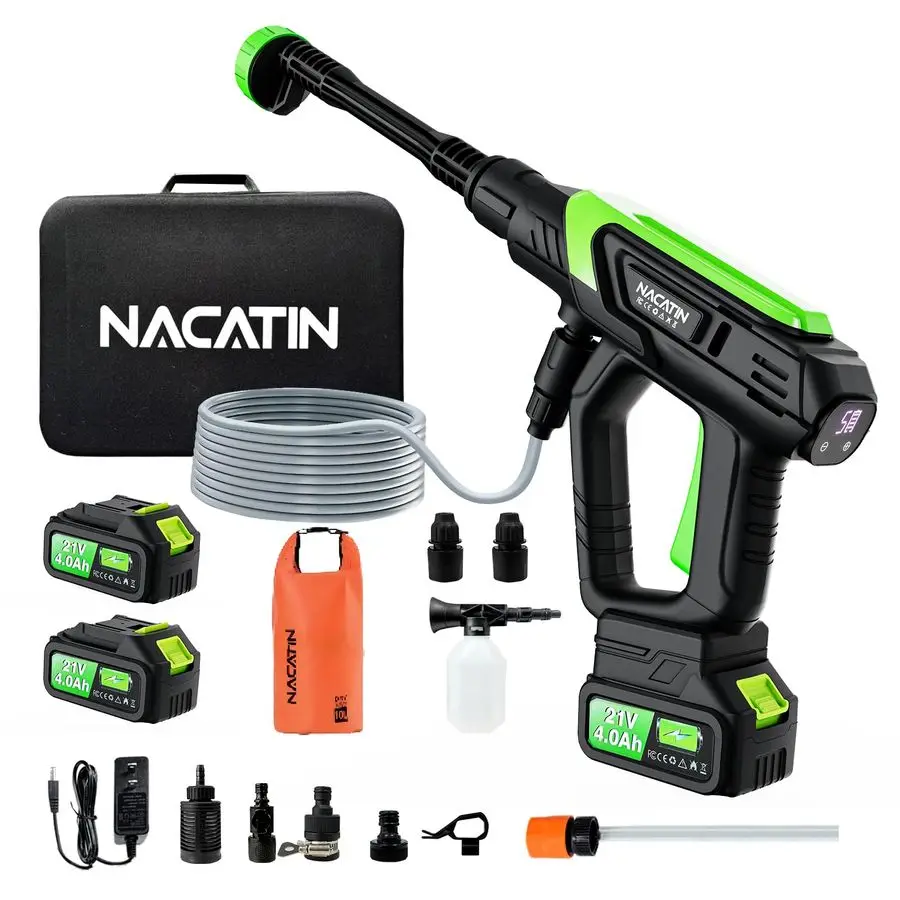 

Беспроводная мойка высокого давления, бесщеточный двигатель с аккумулятором 21 В, 4,0 Ач, мощная мойка с насадкой 6 в 1, давление 5 передач, адаптер крана f