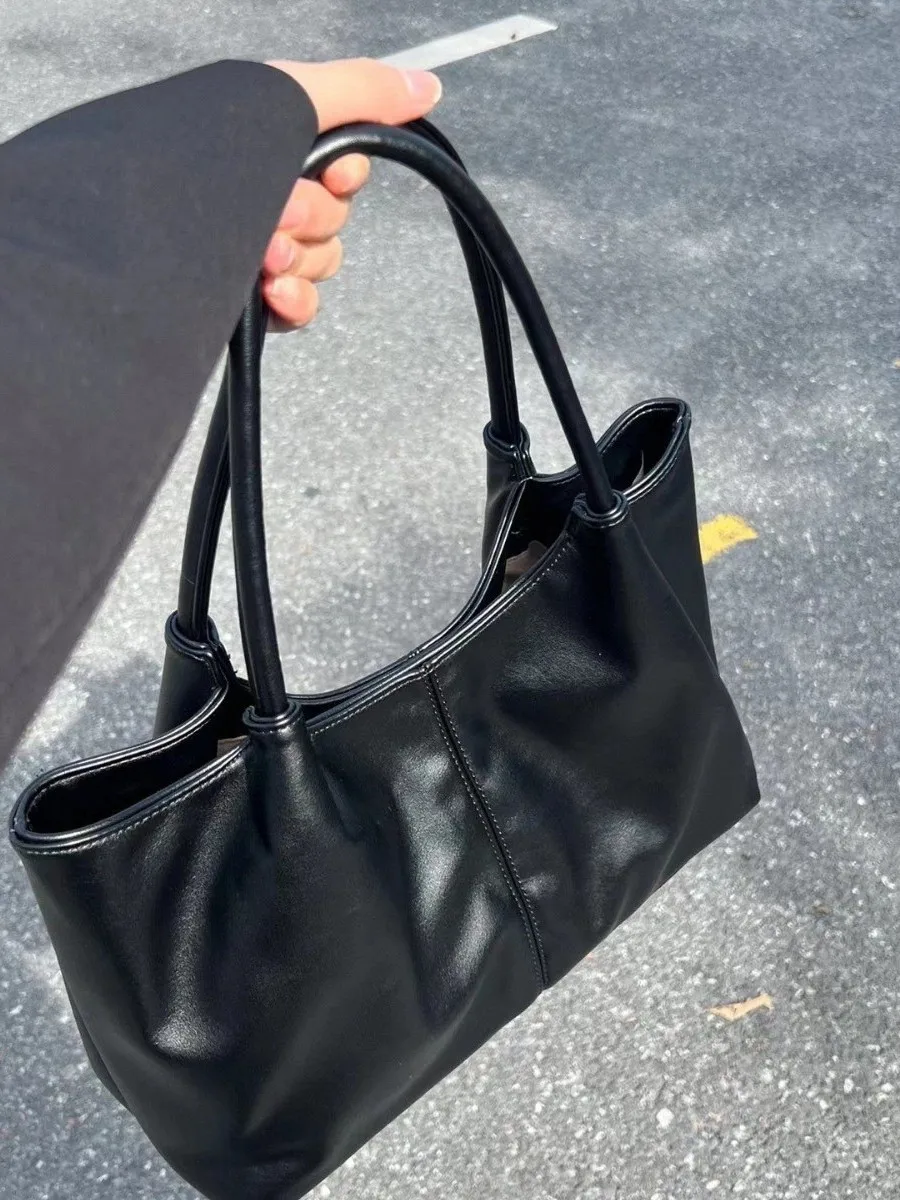 

Женские винтажные черные сумки большой емкости, женский дизайн, модная большая сумка, однотонная, новинка 2025, большие модные сумки на плечо в стиле ретро