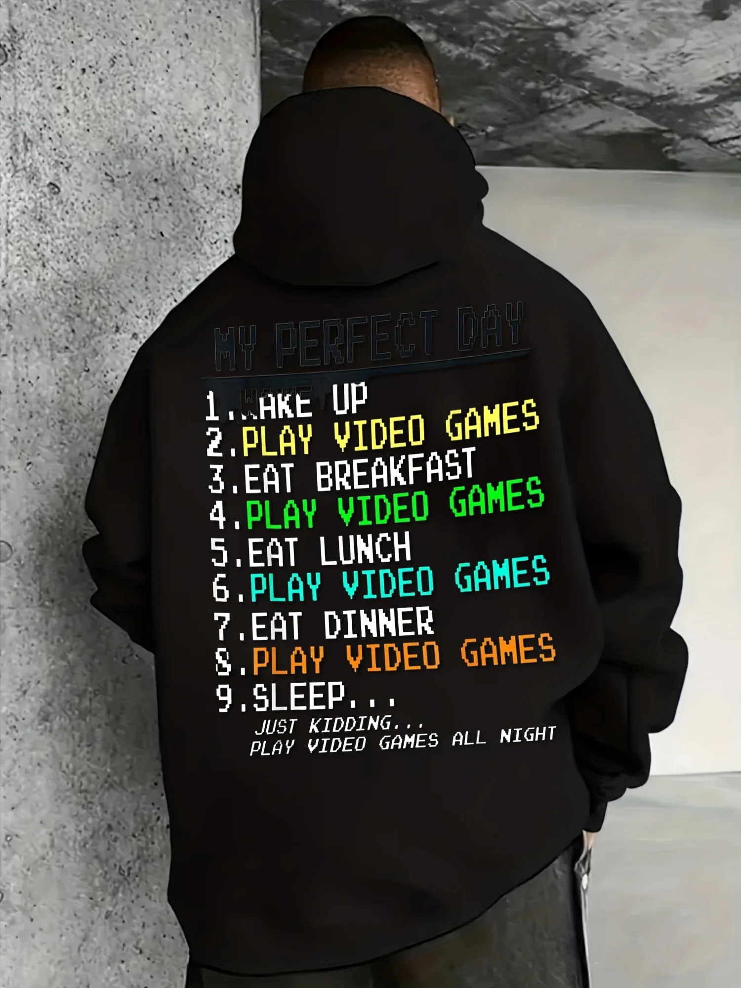 Men's Hooded Sweatshirt with Gaming Lifestyle Pattern, Plus Size, Long Sleeve, Casual