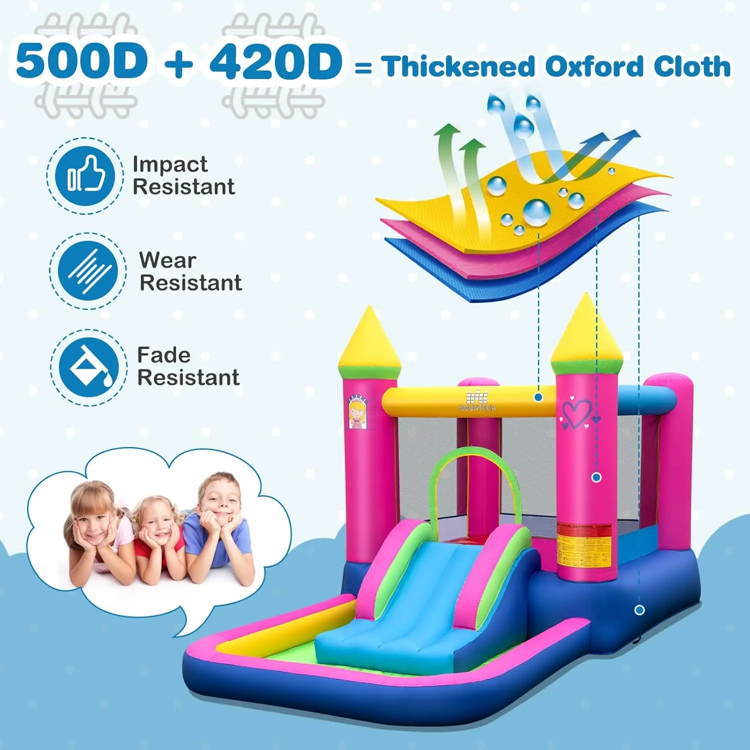 Casa inflable de rebote con pozo de pelotas, casa inflable de princesa para niños, interior y exterior con zona de salto, aro de baloncesto, soplador, Bo