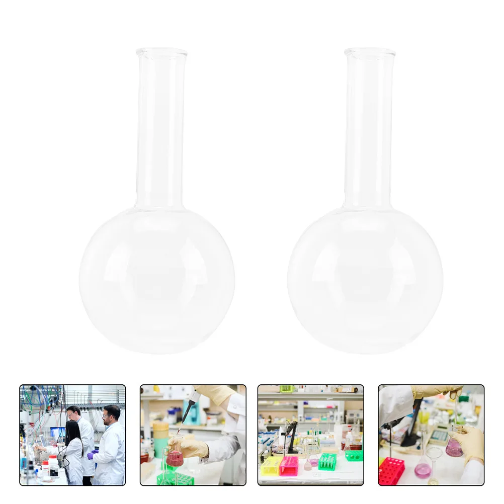 2 قطعة قارورة زجاجية مستديرة القاع أداة تجربة الكيمياء الشفافة قارورة مختبر خفيفة الوزن لدراسة العلوم #5