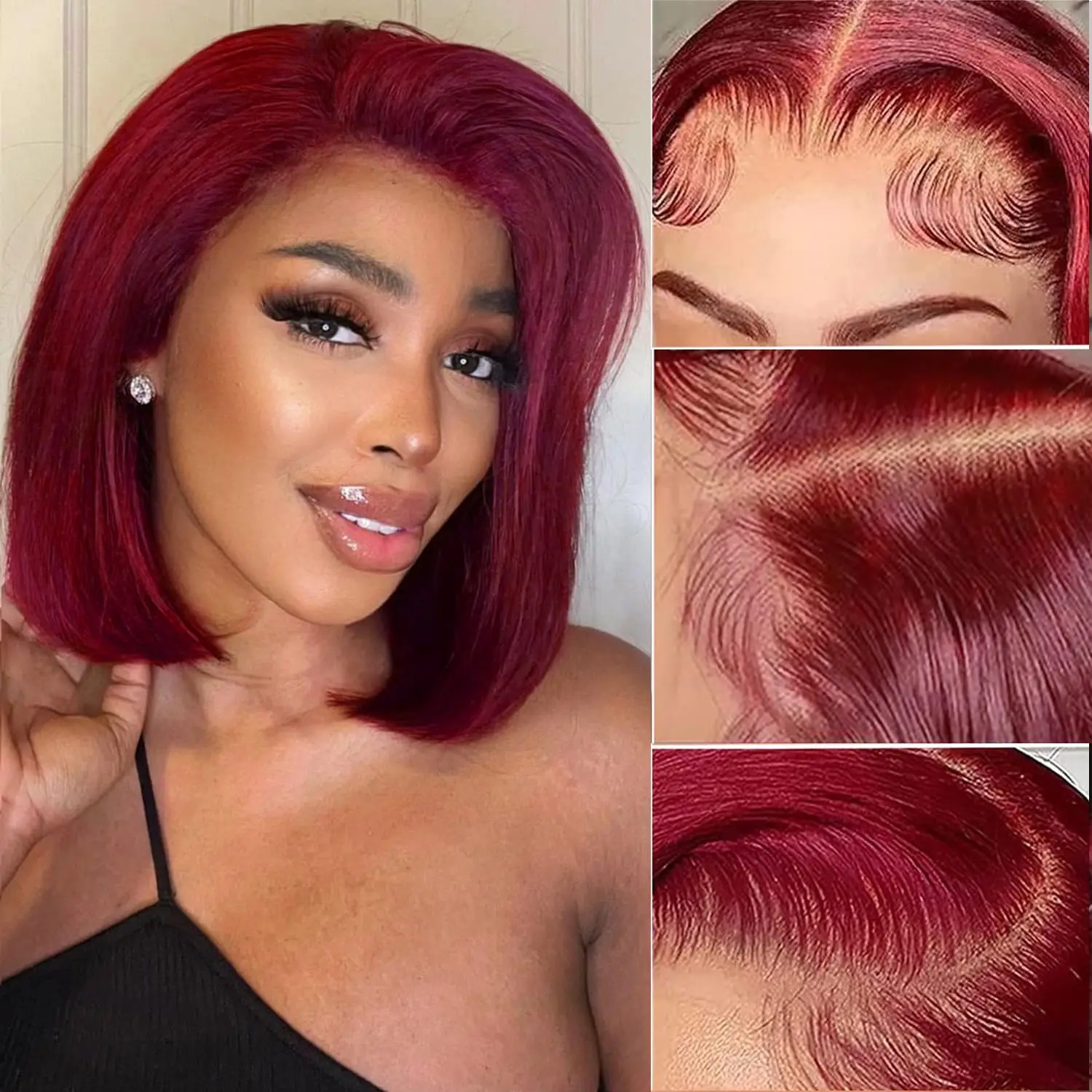 

Bob Wig Human Hair 99J Burgundy Short Straight Human Hair Wigs 13x4 Transparent Lace Frontal Wig Brazilian Hair Pre Plucked