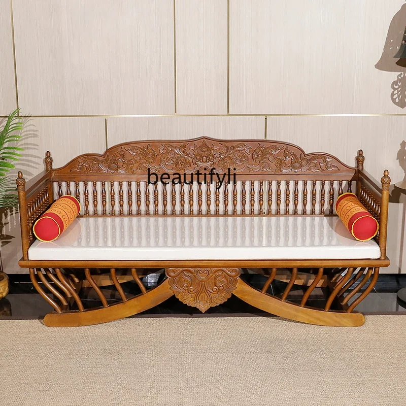 07 โซฟาห้องนั่งเล่นไม้เนื้อแข็งสไตล์เอเชียตะวันออกเฉียงใต้และโต๊ะน้ําชารวมกันเฟอร์นิเจอร์เตียง Arhat