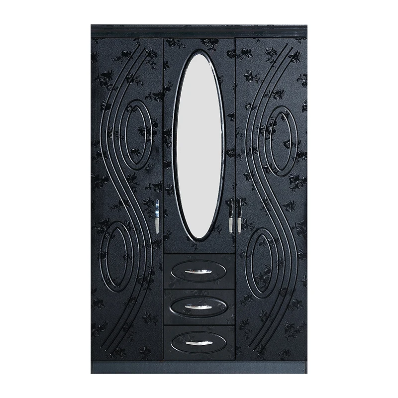 The Best Hot Selling Storage Cabinet Black Color MDF Cheap 3 Door Wood Wardrobe Particle Board Bedroom Wardrobe